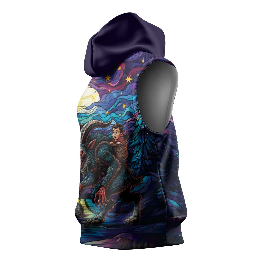 Stained Glass Krampus Sleeveless Hoodie Gothic Christmas Myth - Wonder Print Shop