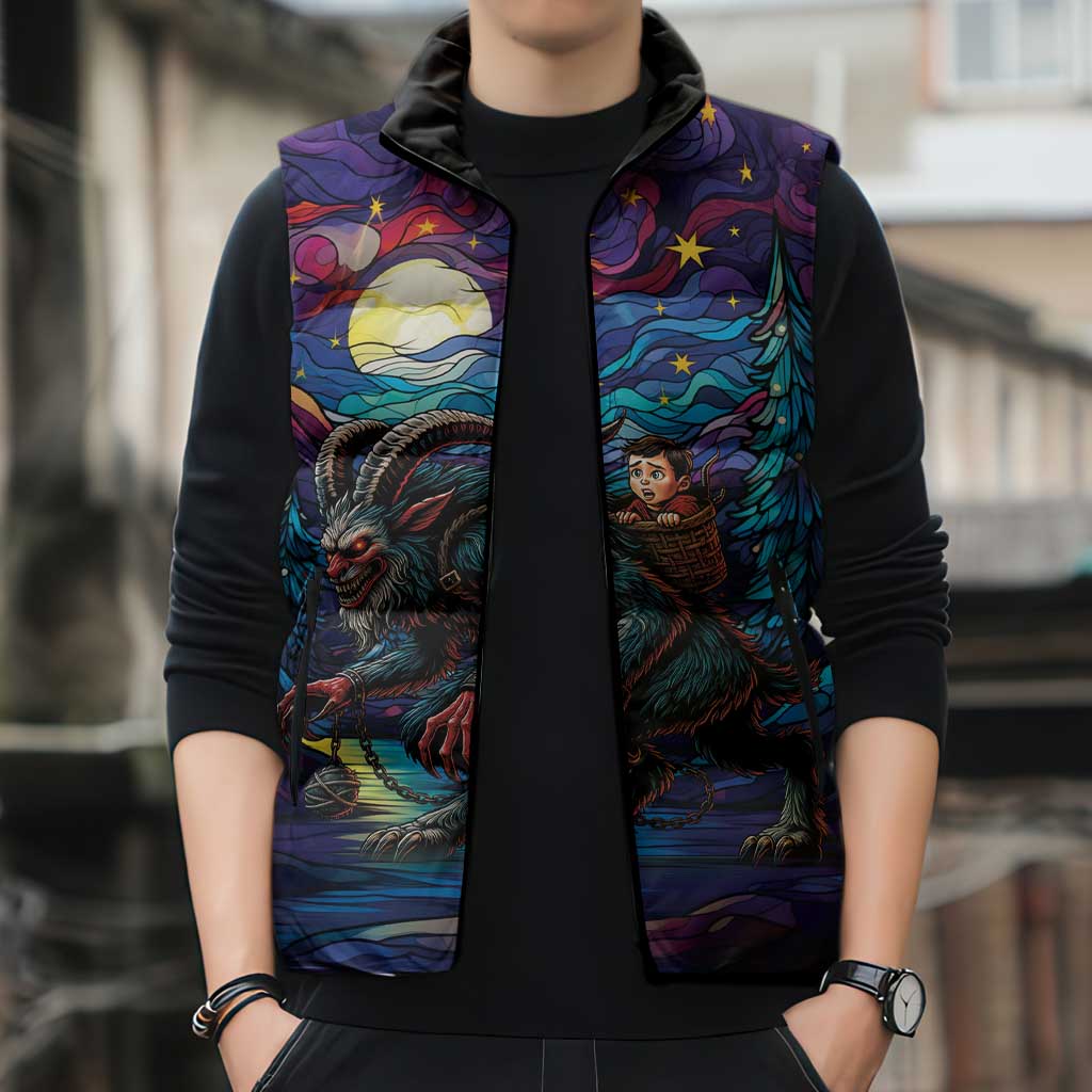 Stained Glass Krampus Sleeveless Puffer Jacket Gothic Christmas Myth - Wonder Print Shop