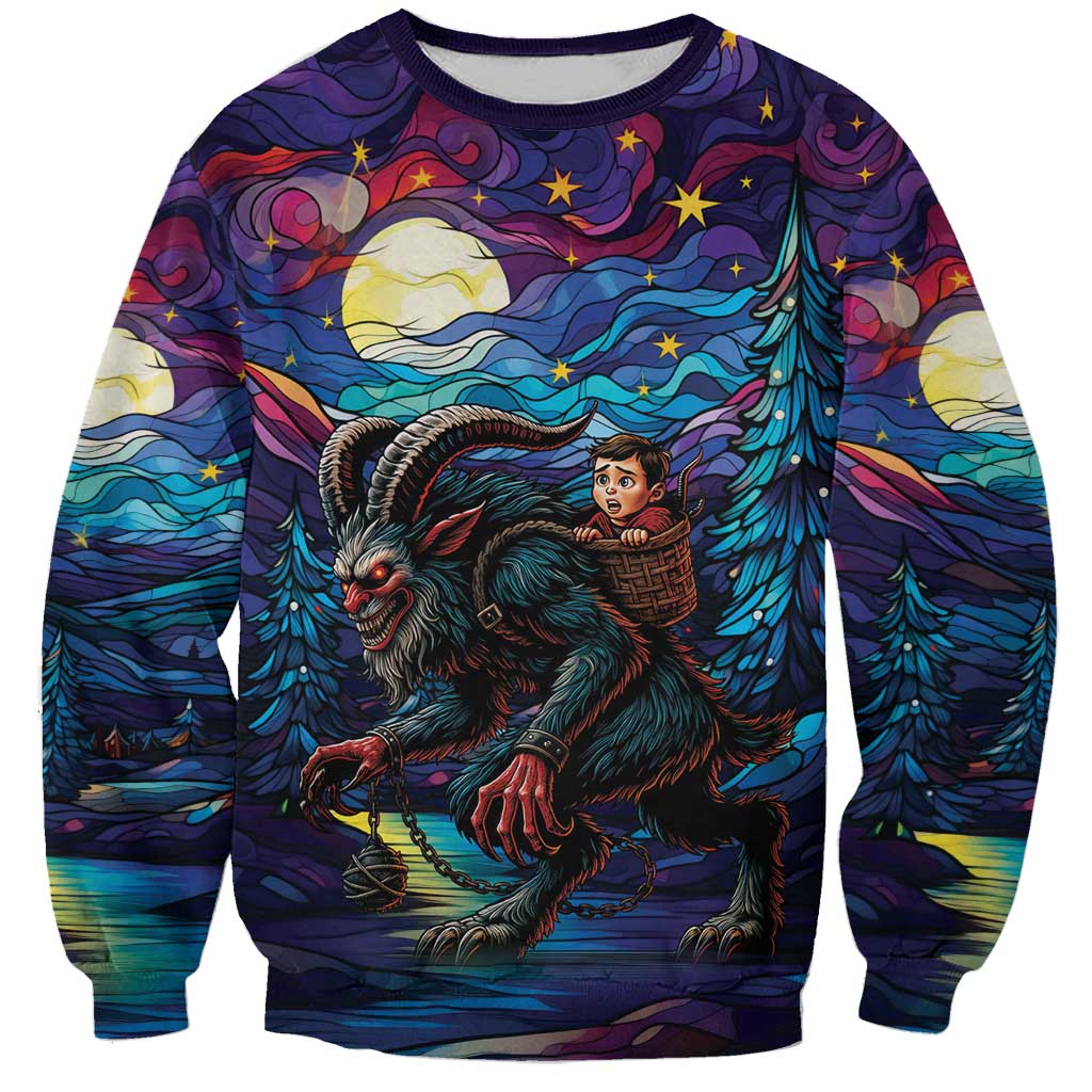 Stained Glass Krampus Sweatshirt Gothic Christmas Myth - Wonder Print Shop