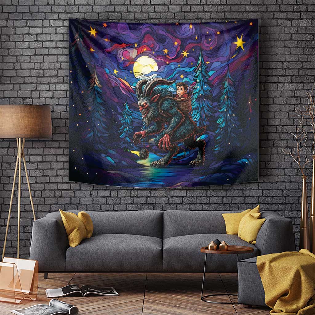 Stained Glass Krampus Tapestry Gothic Christmas Myth - Wonder Print Shop