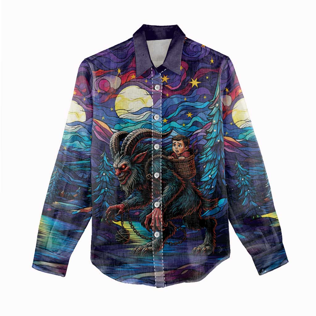 Stained Glass Krampus Women Casual Shirt Gothic Christmas Myth - Wonder Print Shop
