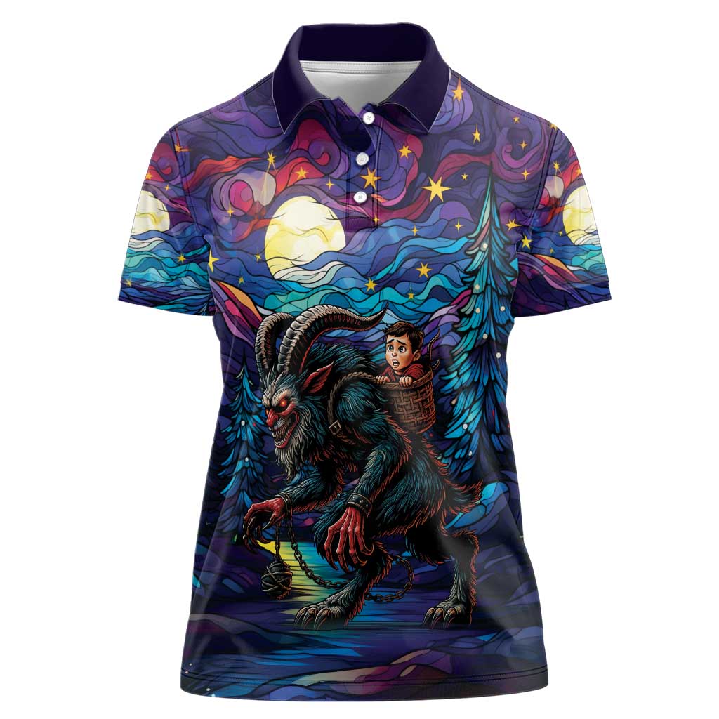 Stained Glass Krampus Women Polo Shirt Gothic Christmas Myth - Wonder Print Shop