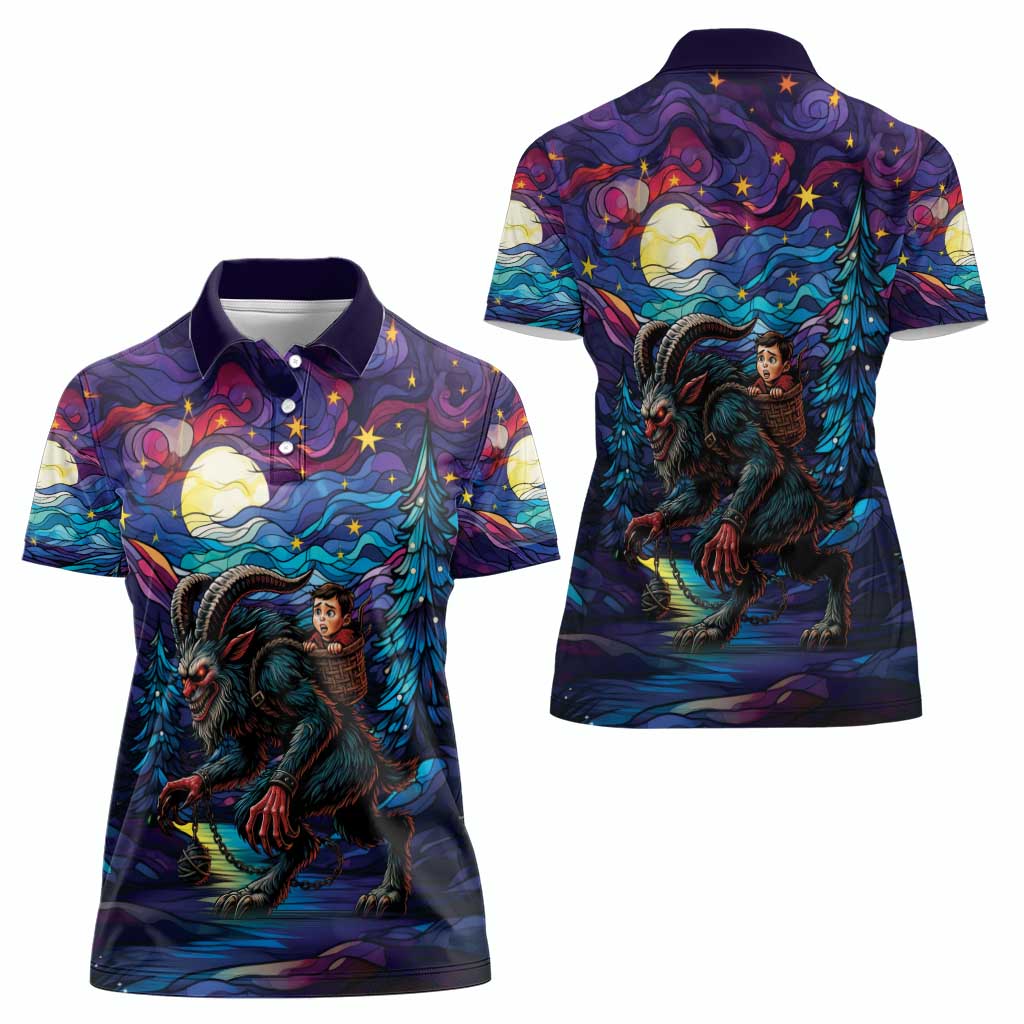 Stained Glass Krampus Women Polo Shirt Gothic Christmas Myth - Wonder Print Shop