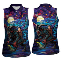 Stained Glass Krampus Women Sleeveless Polo Shirt Gothic Christmas Myth - Wonder Print Shop