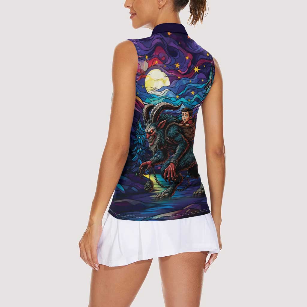 Stained Glass Krampus Women Sleeveless Polo Shirt Gothic Christmas Myth - Wonder Print Shop