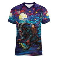Stained Glass Krampus Women V-Neck T-Shirt Gothic Christmas Myth - Wonder Print Shop