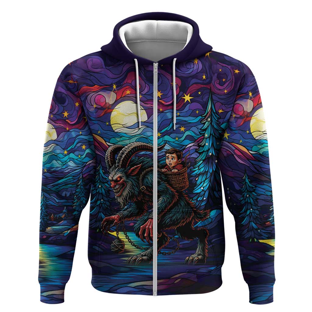 Stained Glass Krampus Zip Hoodie Gothic Christmas Myth - Wonder Print Shop