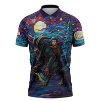 Stained Glass Krampus Zipper Polo Shirt Gothic Christmas Myth - Wonder Print Shop