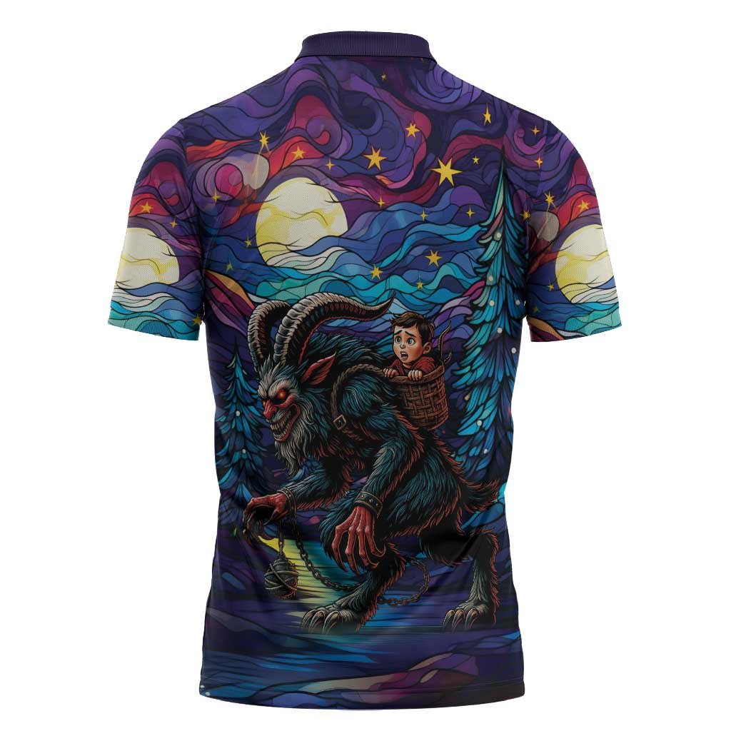 Stained Glass Krampus Zipper Polo Shirt Gothic Christmas Myth - Wonder Print Shop