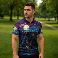 Stained Glass Krampus Zipper Polo Shirt Gothic Christmas Myth - Wonder Print Shop