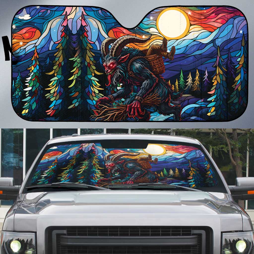 Stained Glass Krampus Auto Sun Shade Folklore Horror Art - Wonder Print Shop