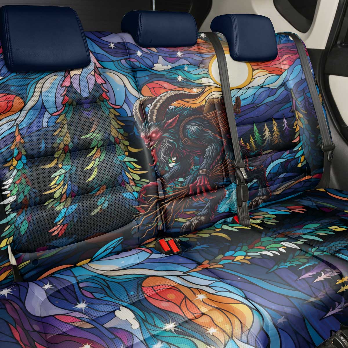 Stained Glass Krampus Back Car Seat Cover Folklore Horror Art - Wonder Print Shop