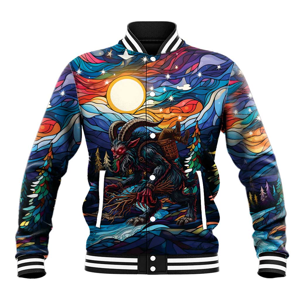 Stained Glass Krampus Baseball Jacket Folklore Horror Art - Wonder Print Shop