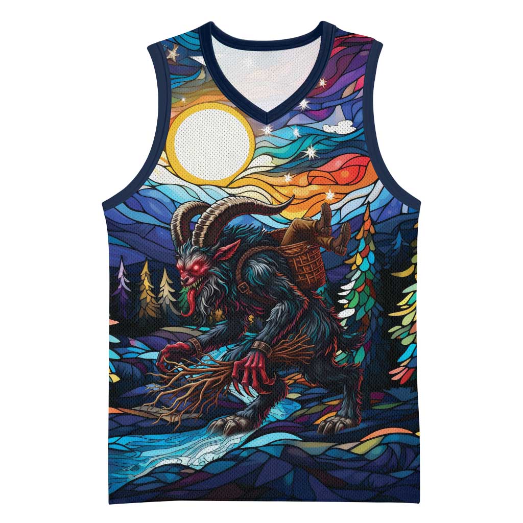 Stained Glass Krampus Basketball Jersey Folklore Horror Art - Wonder Print Shop