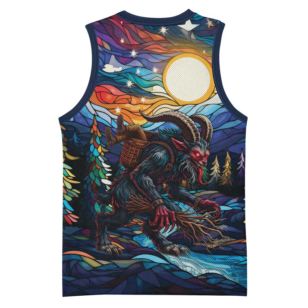 Stained Glass Krampus Basketball Jersey Folklore Horror Art - Wonder Print Shop