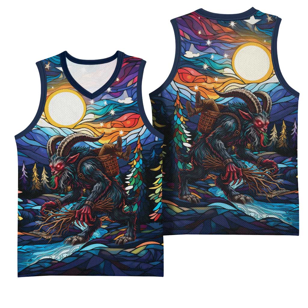 Stained Glass Krampus Basketball Jersey Folklore Horror Art - Wonder Print Shop