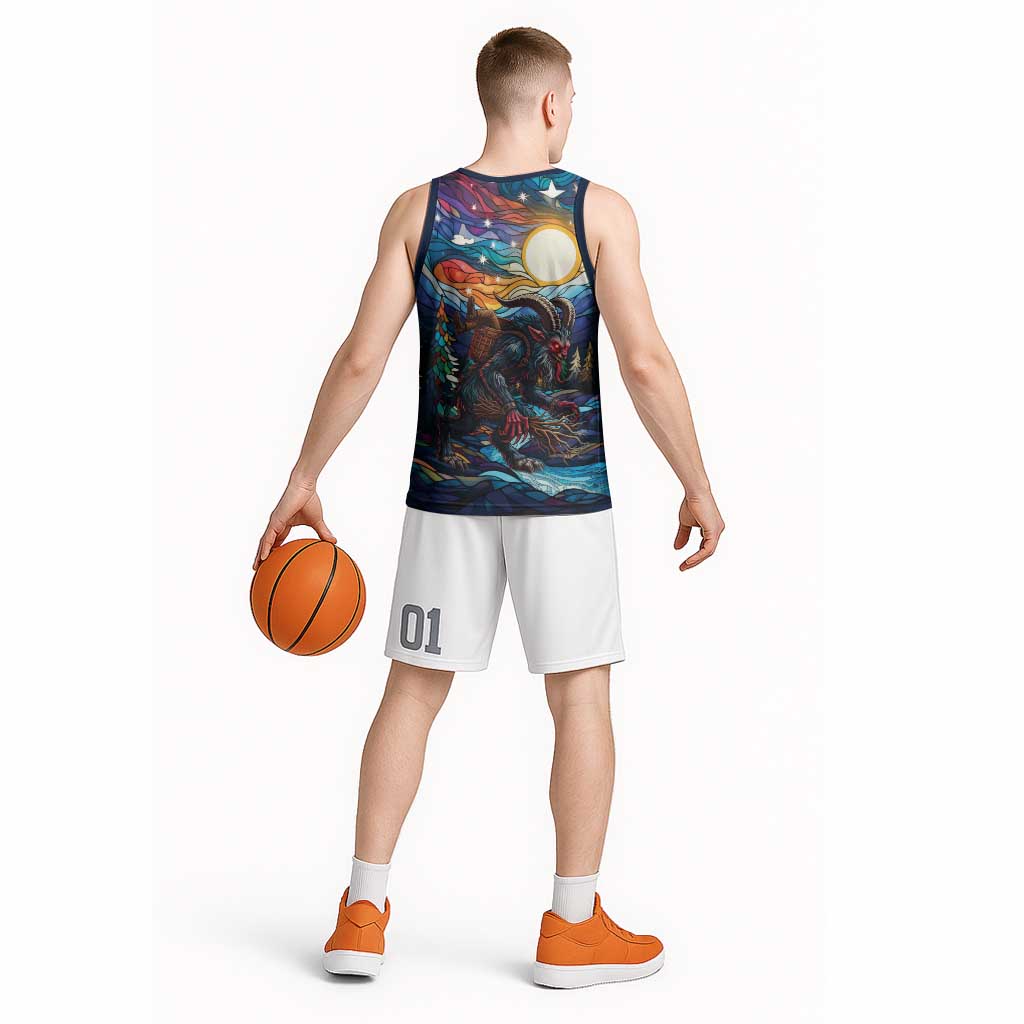 Stained Glass Krampus Basketball Jersey Folklore Horror Art - Wonder Print Shop