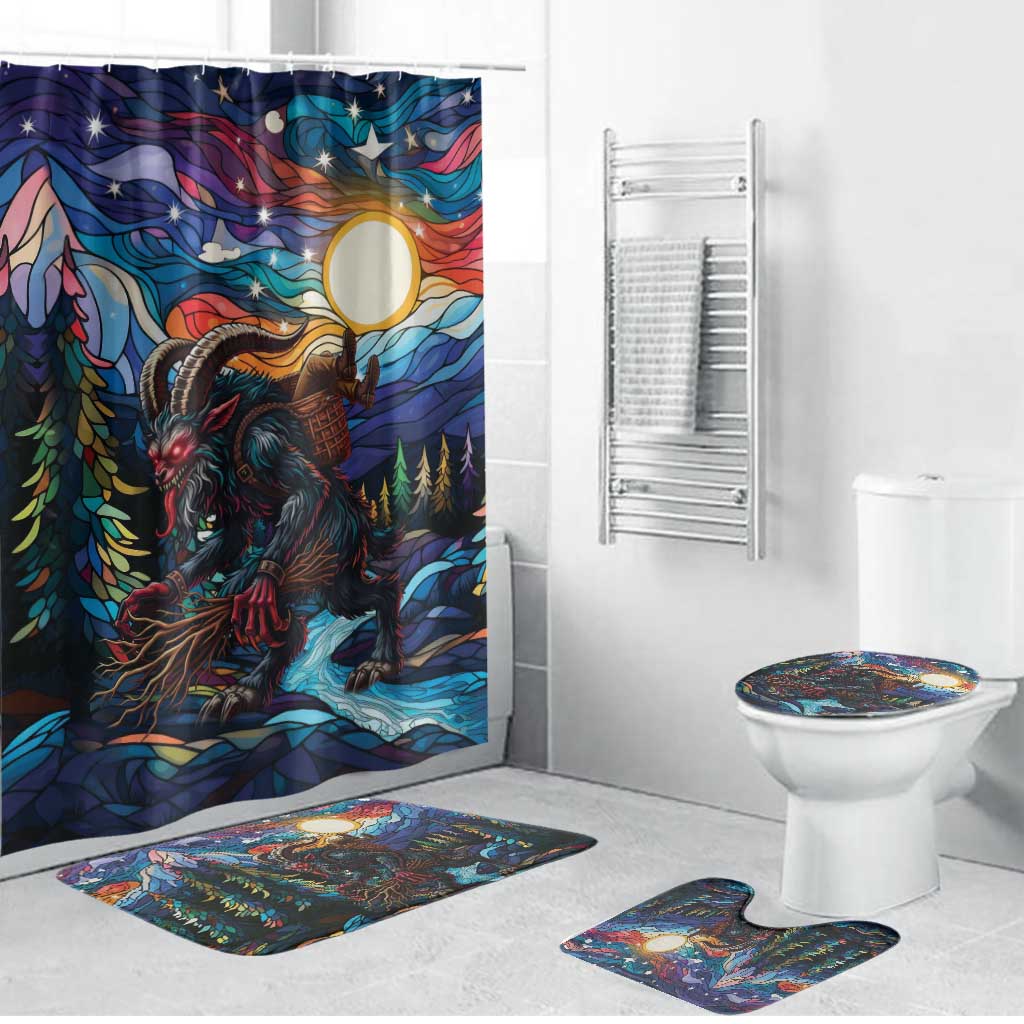 Stained Glass Krampus Bathroom Set Folklore Horror Art - Wonder Print Shop