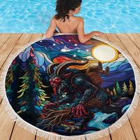 Stained Glass Krampus Beach Blanket Folklore Horror Art - Wonder Print Shop