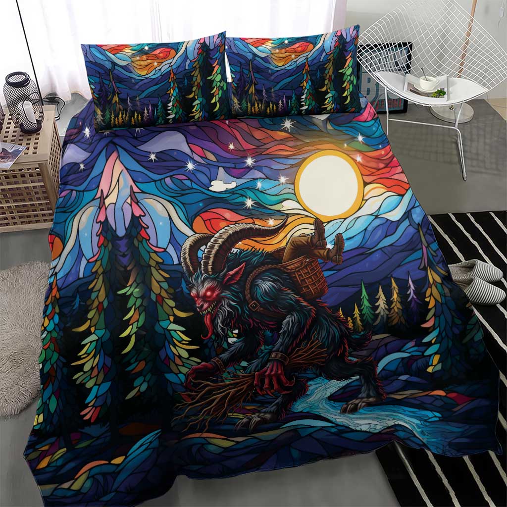 Stained Glass Krampus Bedding Set Folklore Horror Art - Wonder Print Shop