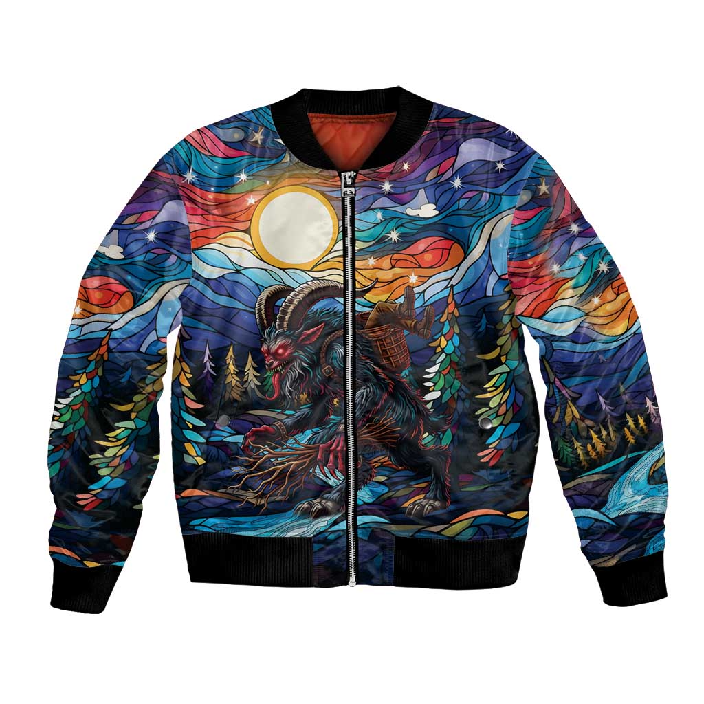 Stained Glass Krampus Bomber Jacket Folklore Horror Art - Wonder Print Shop