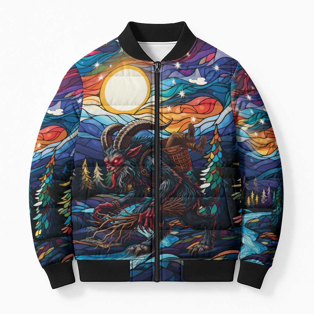 Stained Glass Krampus Bomber Puffer Jacket Folklore Horror Art - Wonder Print Shop