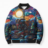 Stained Glass Krampus Bomber Puffer Jacket Folklore Horror Art - Wonder Print Shop