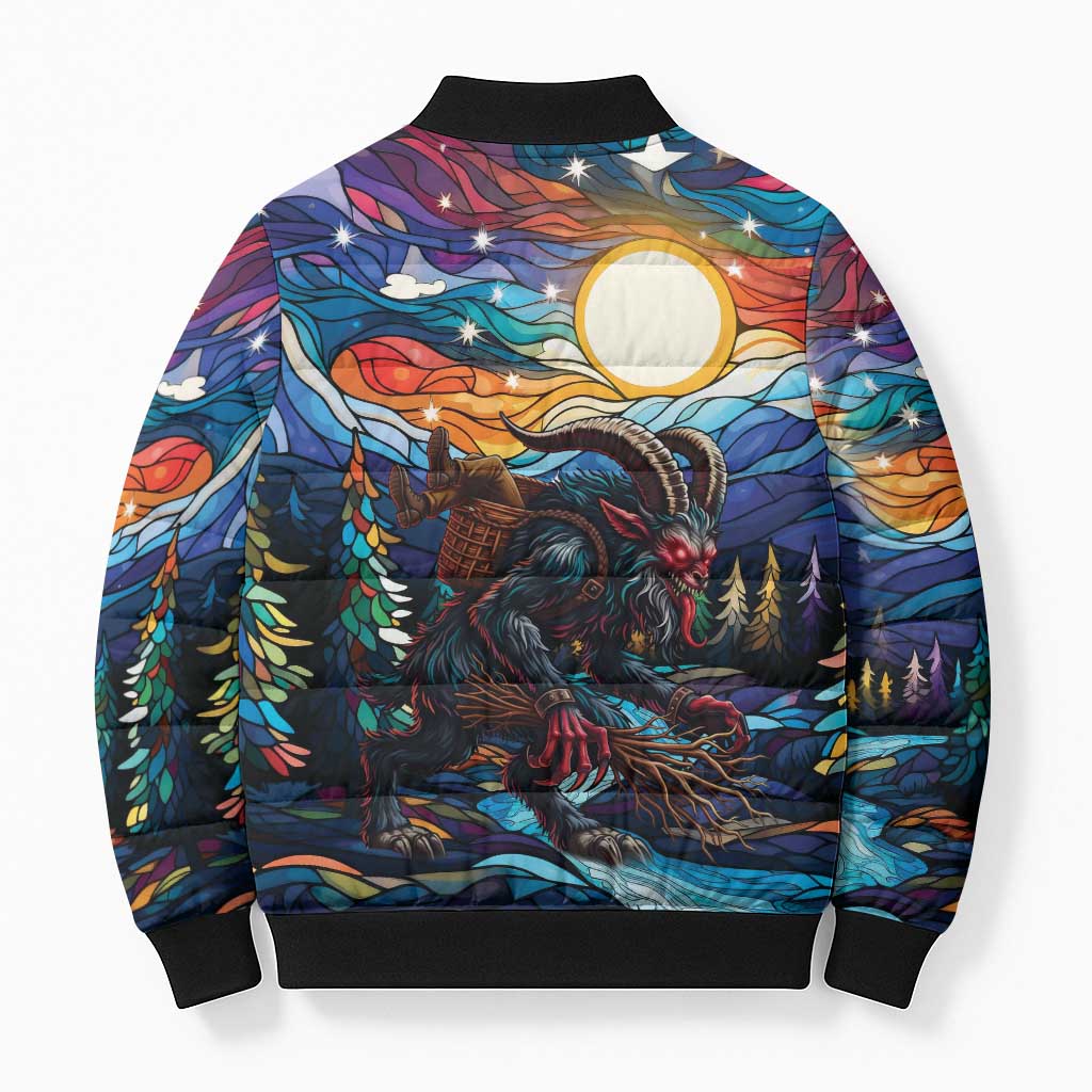 Stained Glass Krampus Bomber Puffer Jacket Folklore Horror Art - Wonder Print Shop