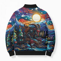 Stained Glass Krampus Bomber Puffer Jacket Folklore Horror Art - Wonder Print Shop