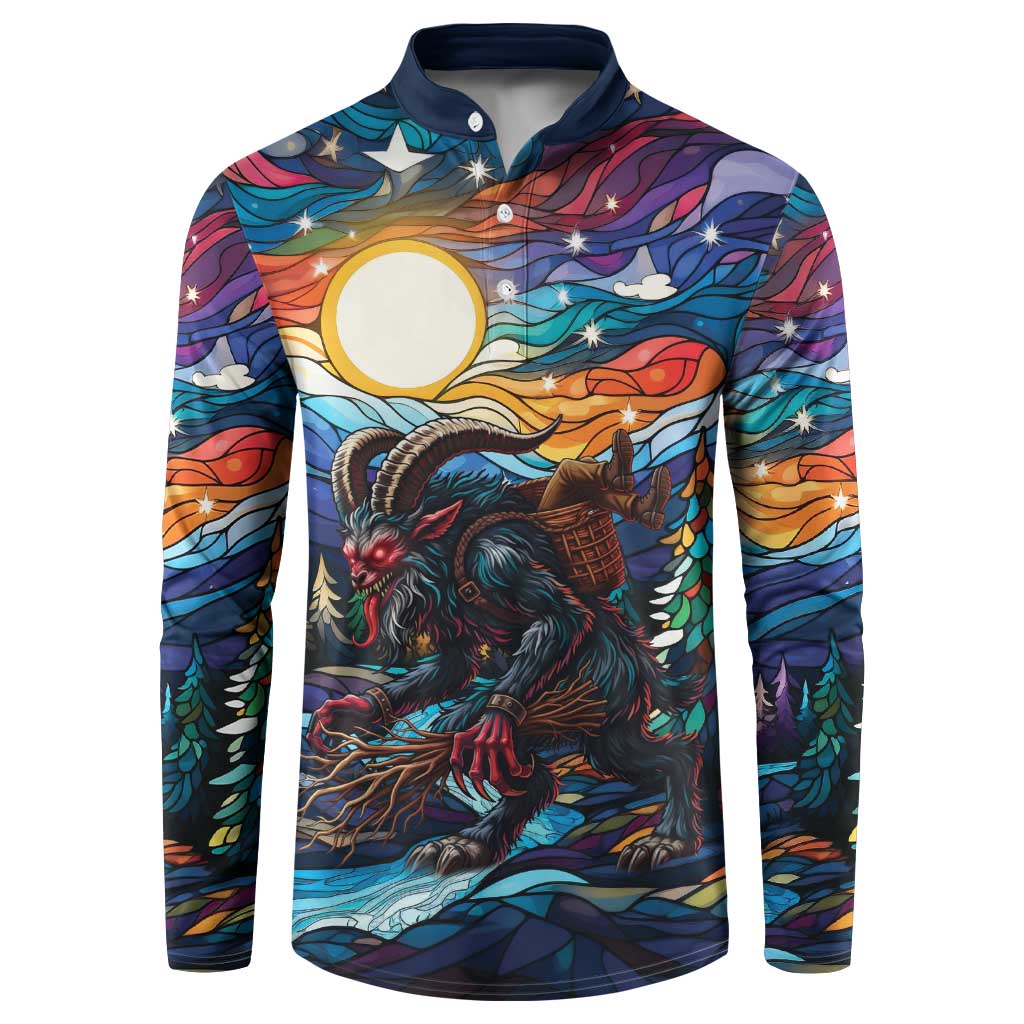Stained Glass Krampus Button Sweatshirt Folklore Horror Art - Wonder Print Shop