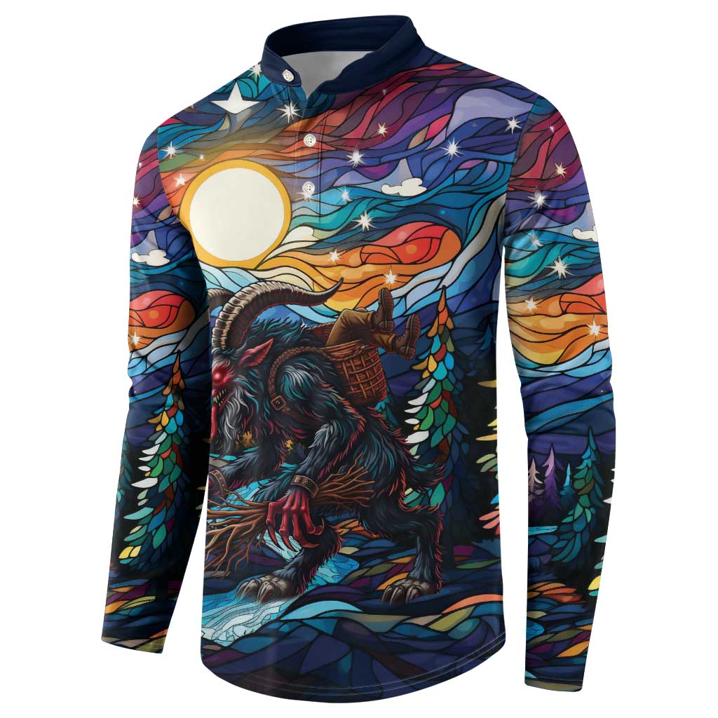 Stained Glass Krampus Button Sweatshirt Folklore Horror Art - Wonder Print Shop