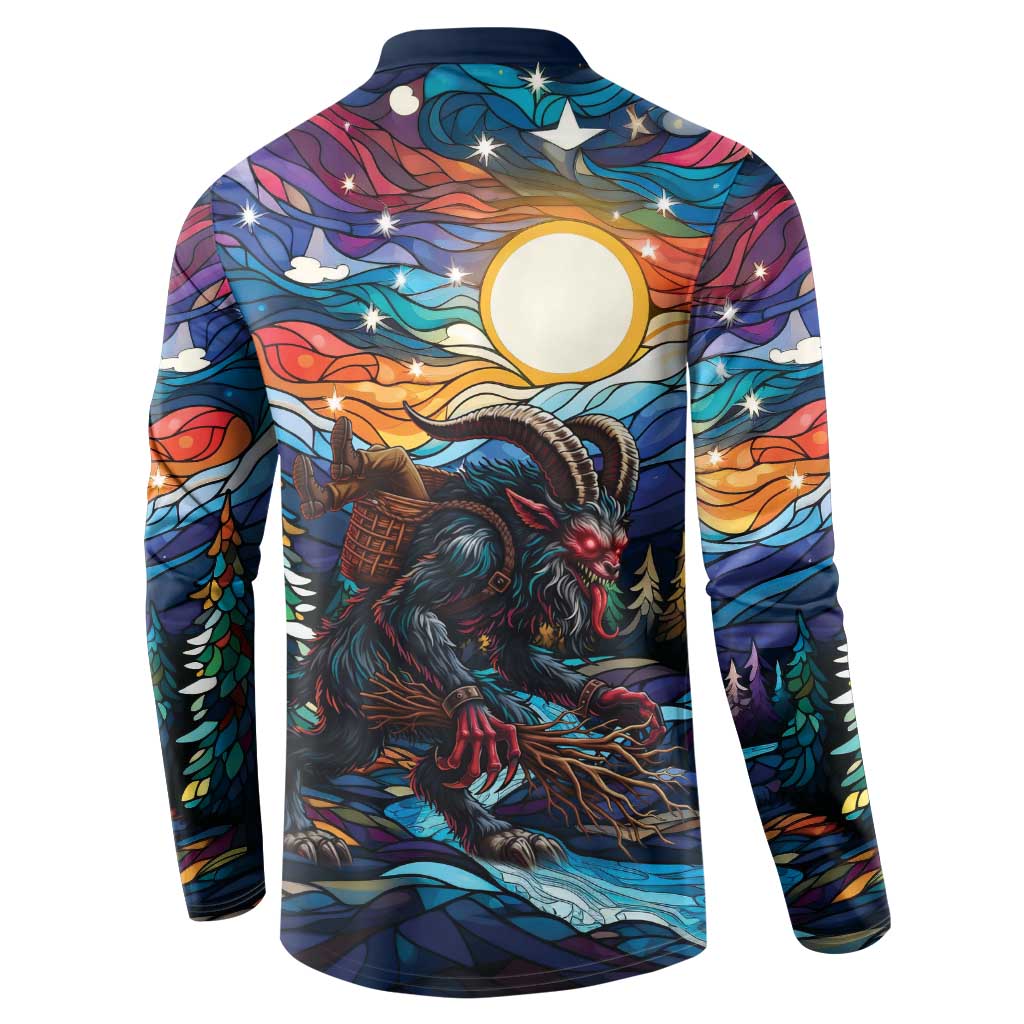 Stained Glass Krampus Button Sweatshirt Folklore Horror Art - Wonder Print Shop