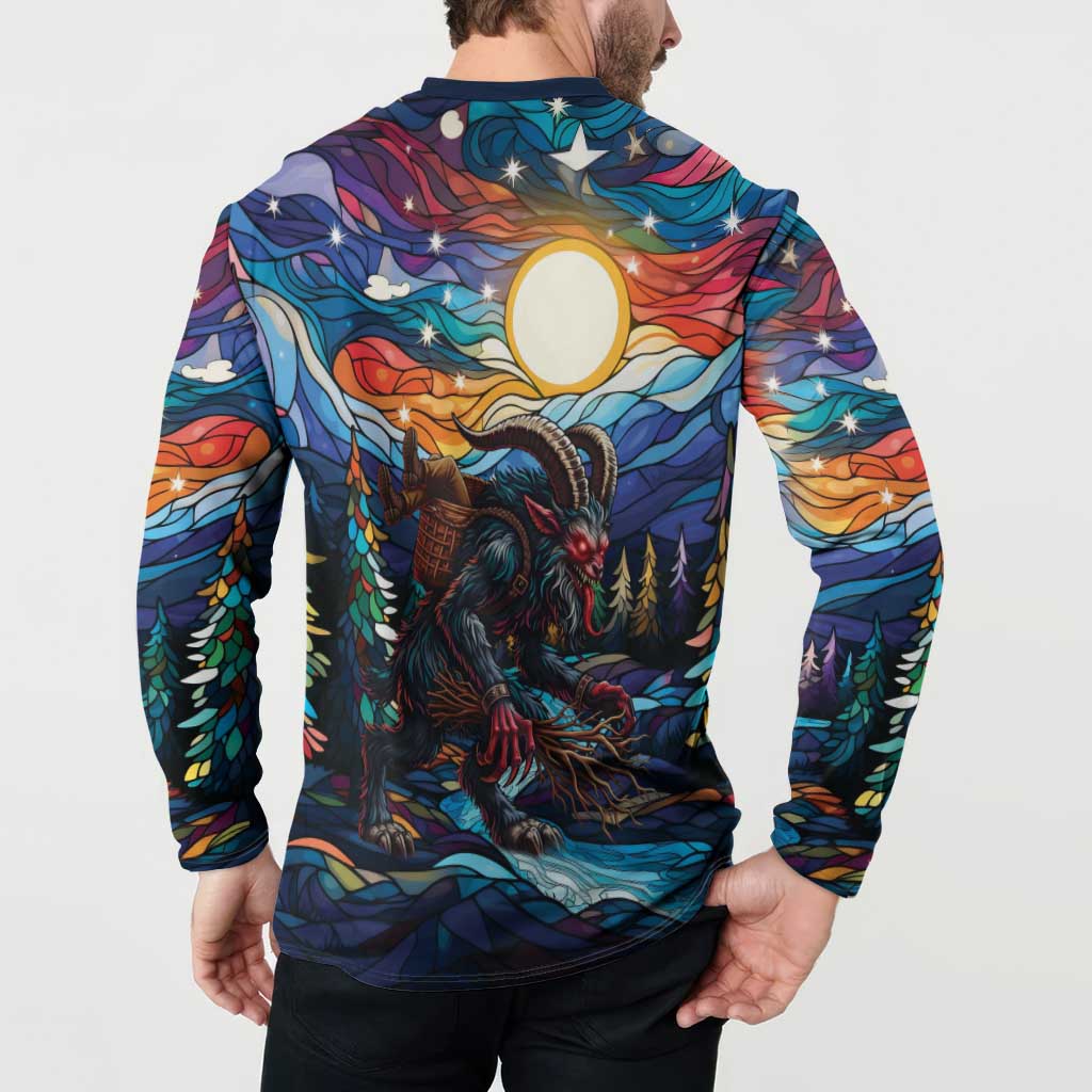 Stained Glass Krampus Button Sweatshirt Folklore Horror Art - Wonder Print Shop