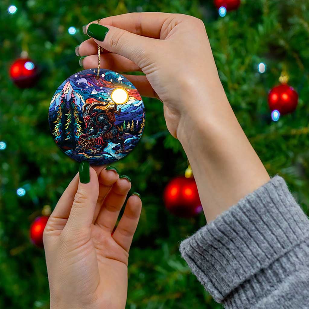 Stained Glass Krampus Ceramic Ornament Folklore Horror Art - Wonder Print Shop