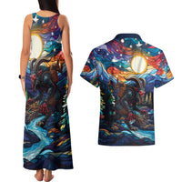 Stained Glass Krampus Couples Matching Tank Maxi Dress and Hawaiian Shirt Folklore Horror Art - Wonder Print Shop
