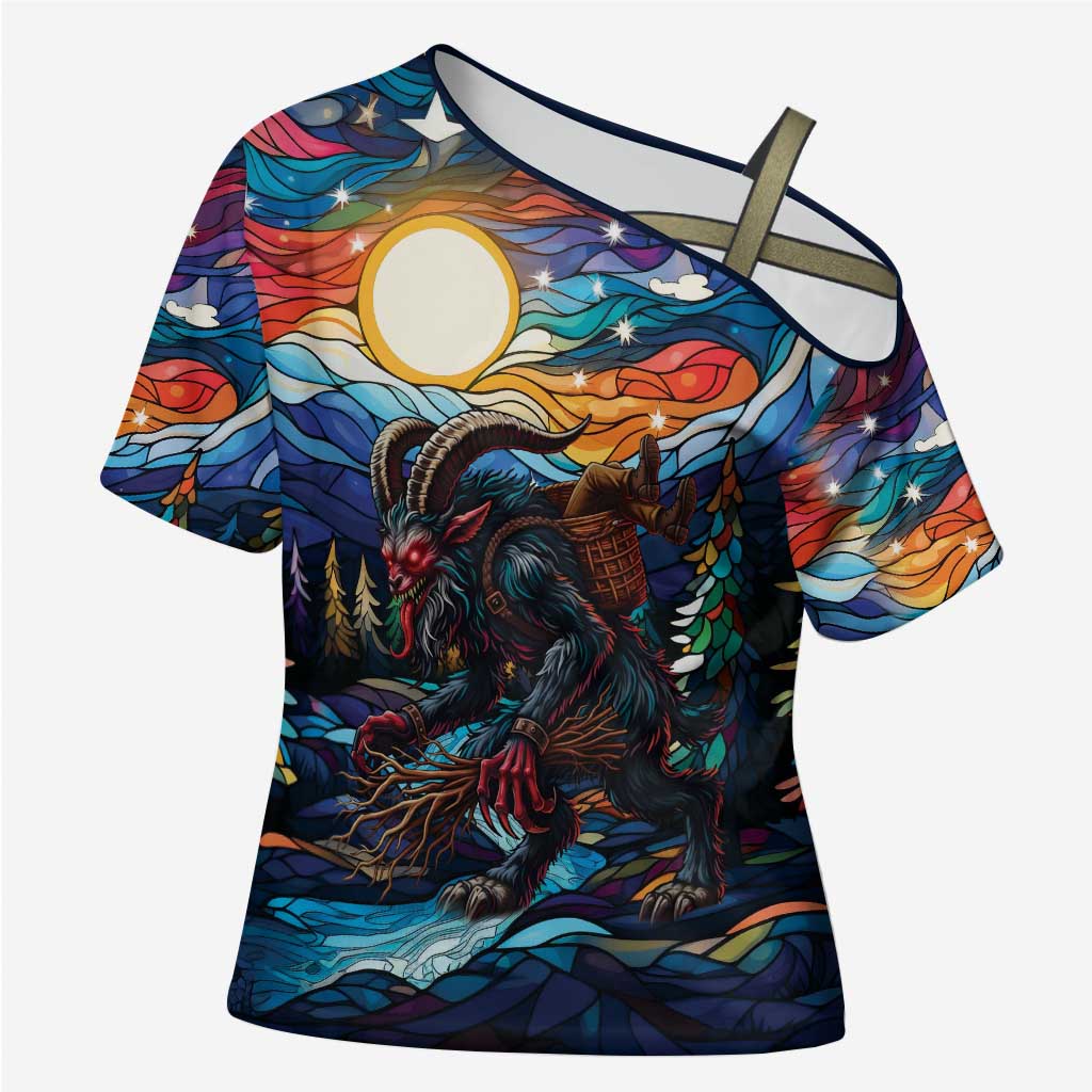 Stained Glass Krampus Cross Shoulder Shirt Folklore Horror Art - Wonder Print Shop