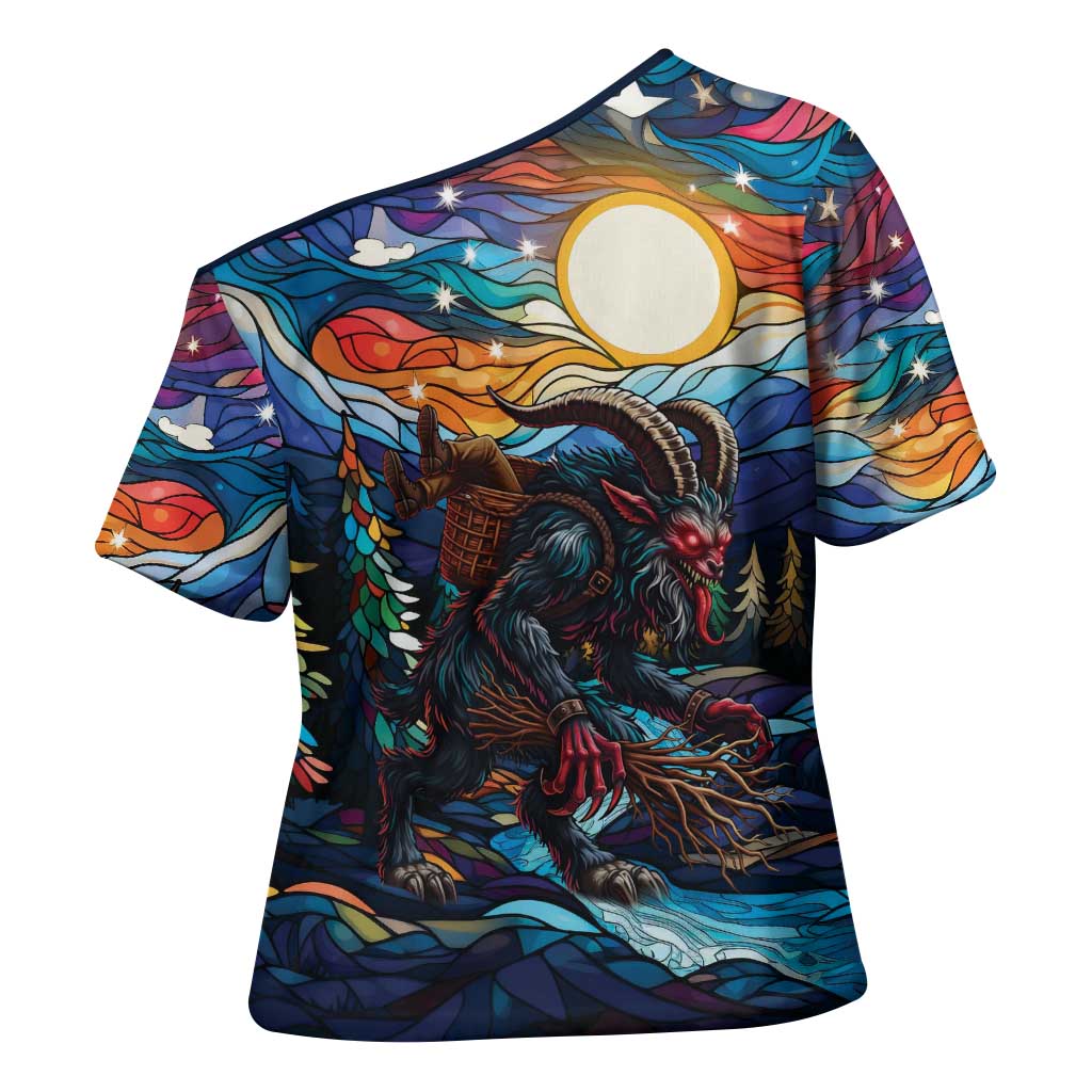 Stained Glass Krampus Cross Shoulder Shirt Folklore Horror Art - Wonder Print Shop