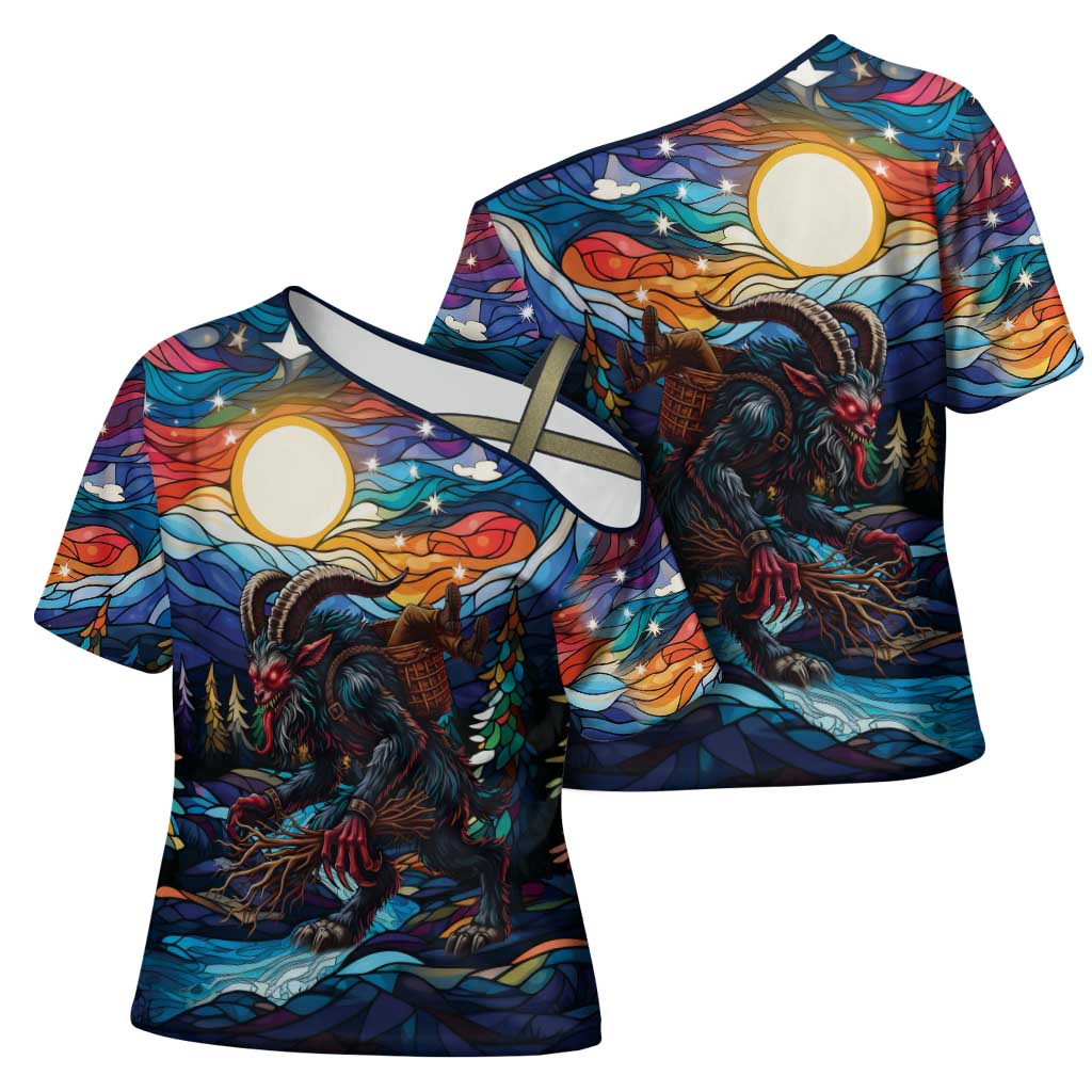 Stained Glass Krampus Cross Shoulder Shirt Folklore Horror Art - Wonder Print Shop