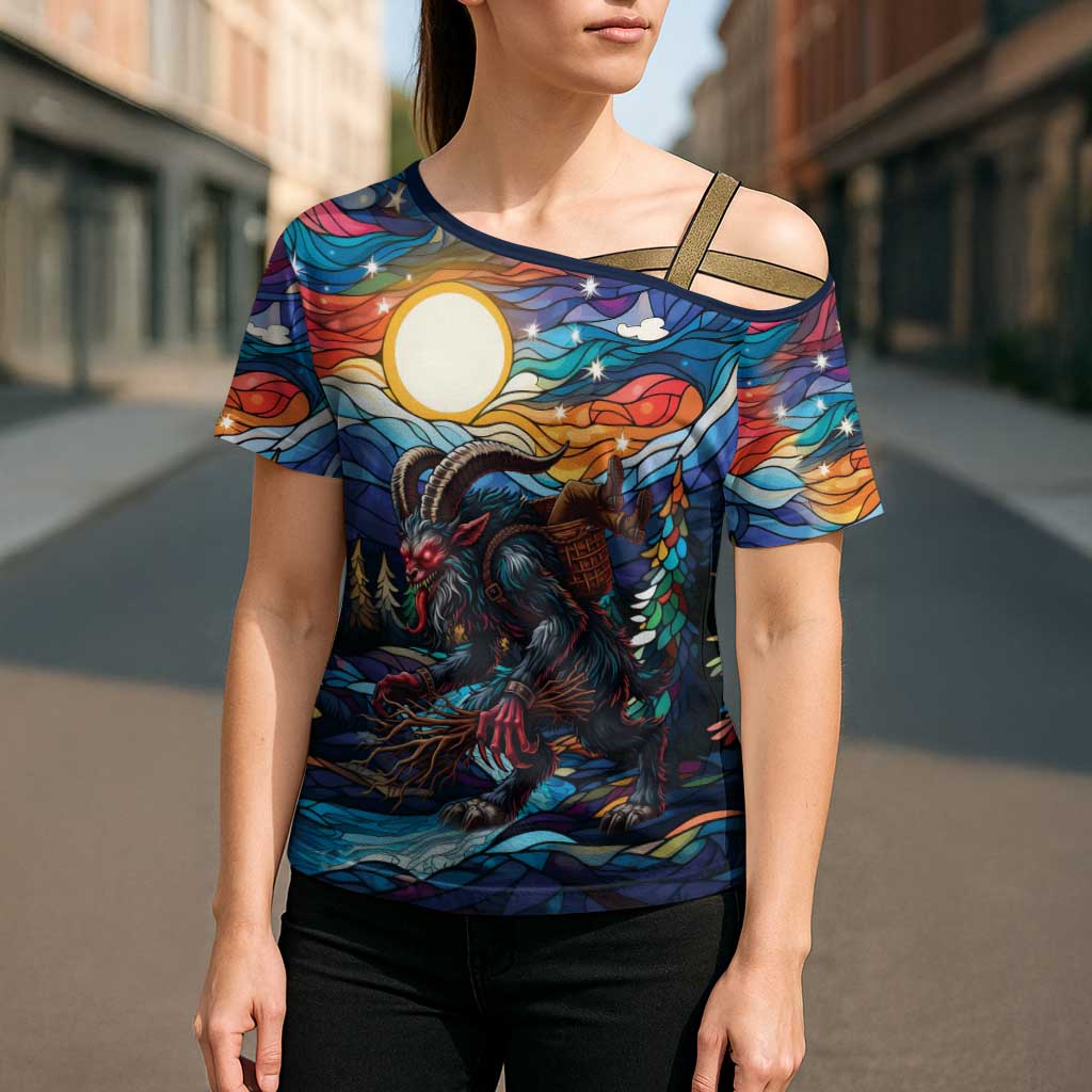 Stained Glass Krampus Cross Shoulder Shirt Folklore Horror Art - Wonder Print Shop