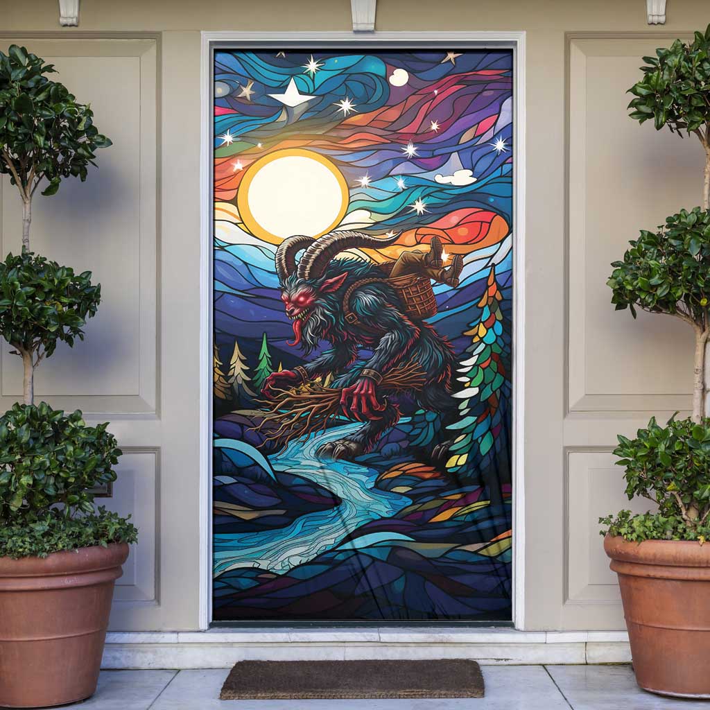 Stained Glass Krampus Door Cover Folklore Horror Art - Wonder Print Shop