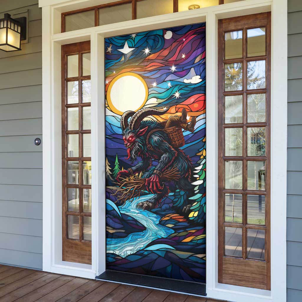 Stained Glass Krampus Door Cover Folklore Horror Art - Wonder Print Shop