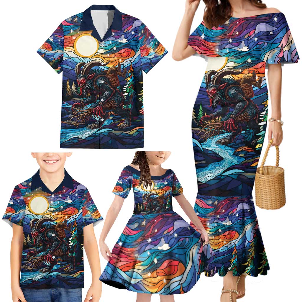 Stained Glass Krampus Family Matching Mermaid Dress and Hawaiian Shirt Folklore Horror Art - Wonder Print Shop