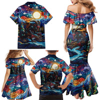 Stained Glass Krampus Family Matching Mermaid Dress and Hawaiian Shirt Folklore Horror Art - Wonder Print Shop