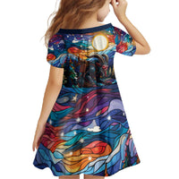 Stained Glass Krampus Family Matching Off The Shoulder Long Sleeve Dress and Hawaiian Shirt Folklore Horror Art - Wonder Print Shop