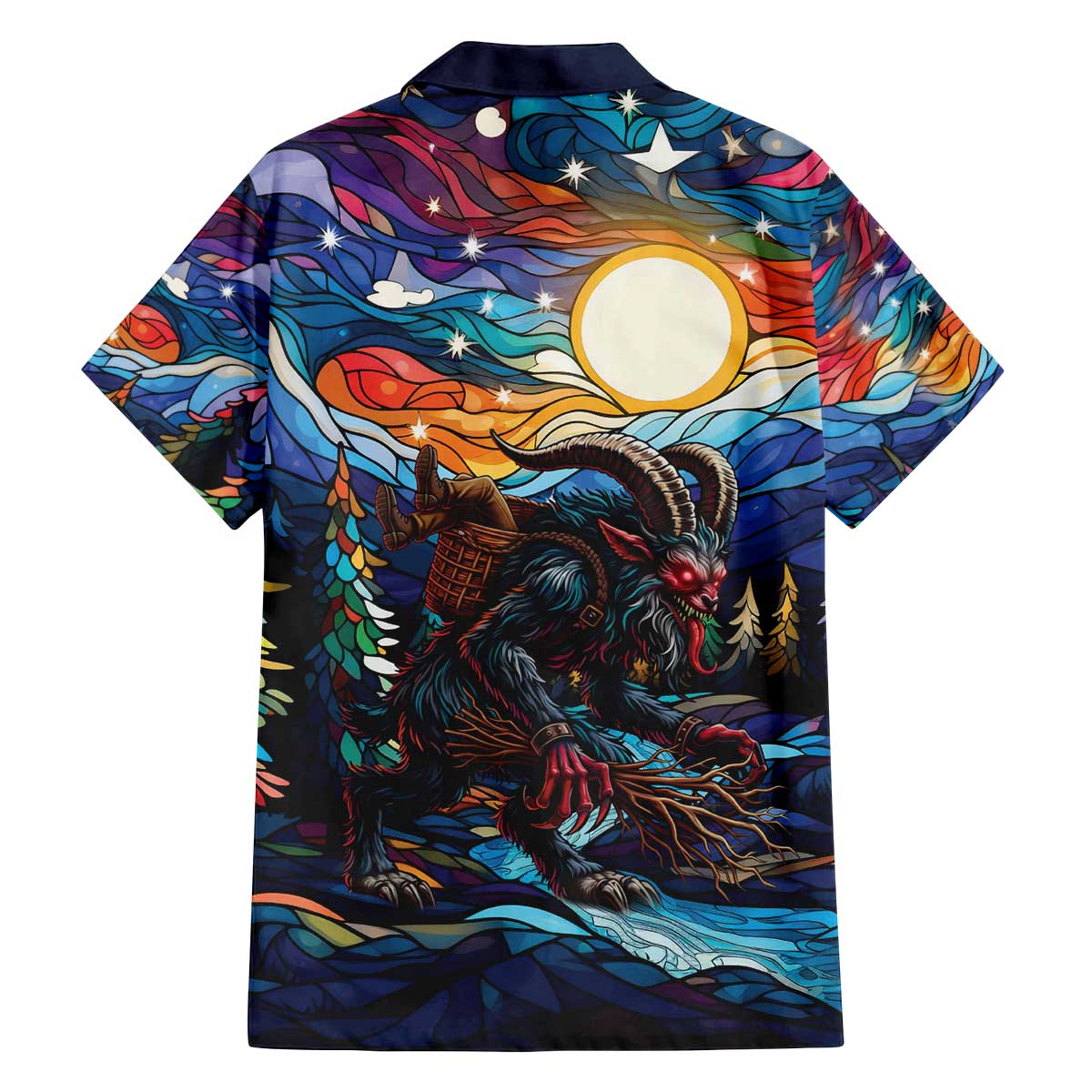 Stained Glass Krampus Family Matching Off The Shoulder Long Sleeve Dress and Hawaiian Shirt Folklore Horror Art - Wonder Print Shop