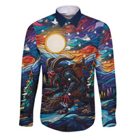 Stained Glass Krampus Family Matching Off The Shoulder Long Sleeve Dress and Hawaiian Shirt Folklore Horror Art - Wonder Print Shop