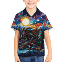 Stained Glass Krampus Family Matching Off The Shoulder Long Sleeve Dress and Hawaiian Shirt Folklore Horror Art - Wonder Print Shop