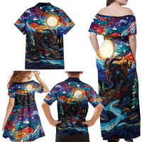 Stained Glass Krampus Family Matching Off Shoulder Maxi Dress and Hawaiian Shirt Folklore Horror Art - Wonder Print Shop