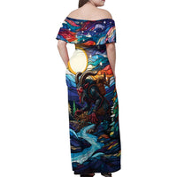 Stained Glass Krampus Family Matching Off Shoulder Maxi Dress and Hawaiian Shirt Folklore Horror Art - Wonder Print Shop