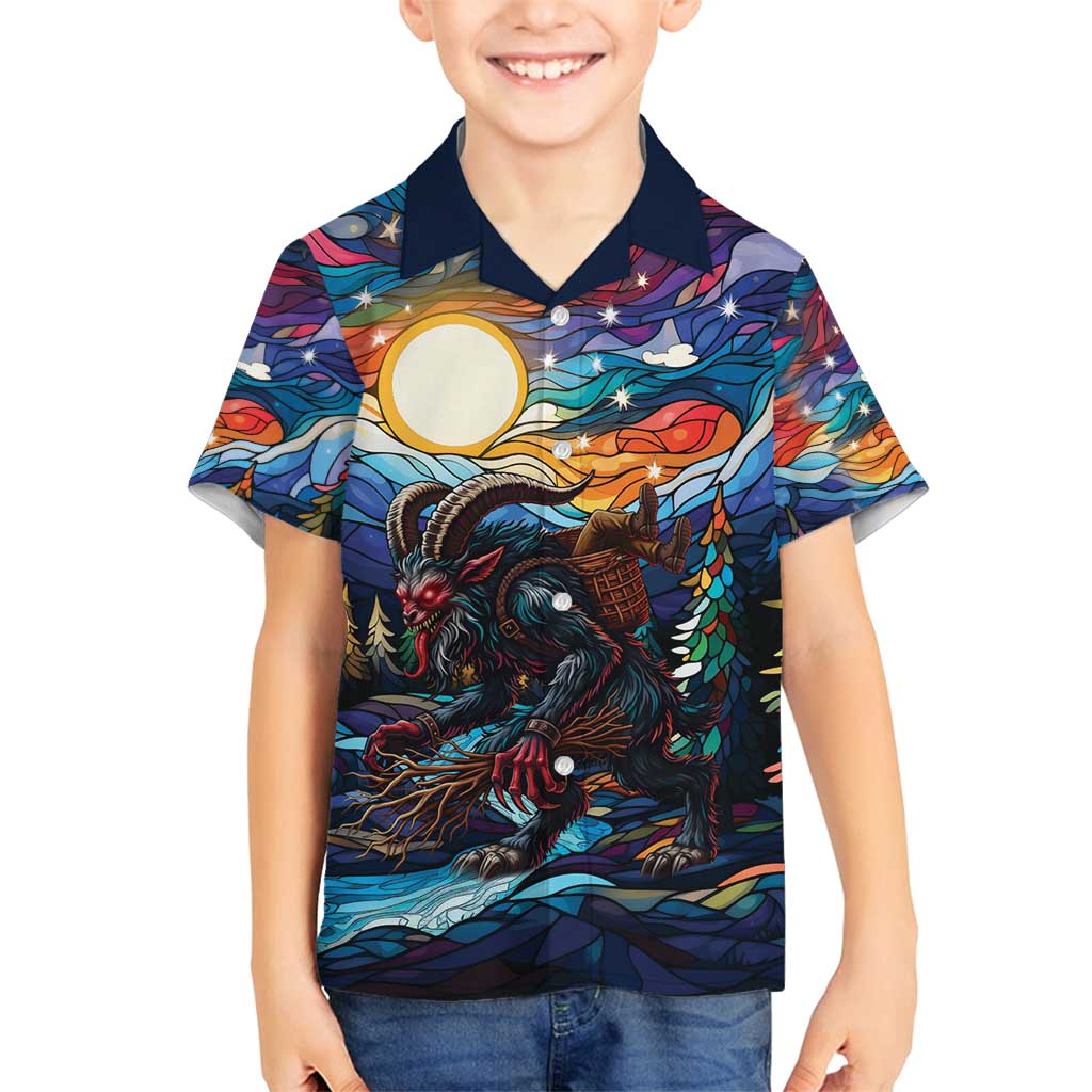 Stained Glass Krampus Family Matching Off Shoulder Maxi Dress and Hawaiian Shirt Folklore Horror Art - Wonder Print Shop